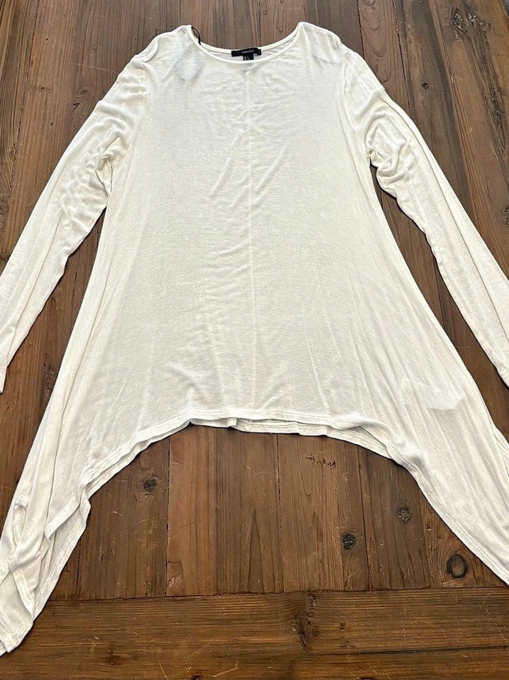 Forever 21 Off White Asymmetrical Handkerchief Hem Tunics Top - Size Large